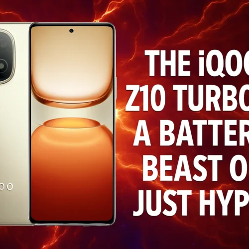 Promotional image of iQOO Z10 Turbo+ with mystical blue background, showcasing futuristic design and 8000mAh battery, emphasizing speed and power.