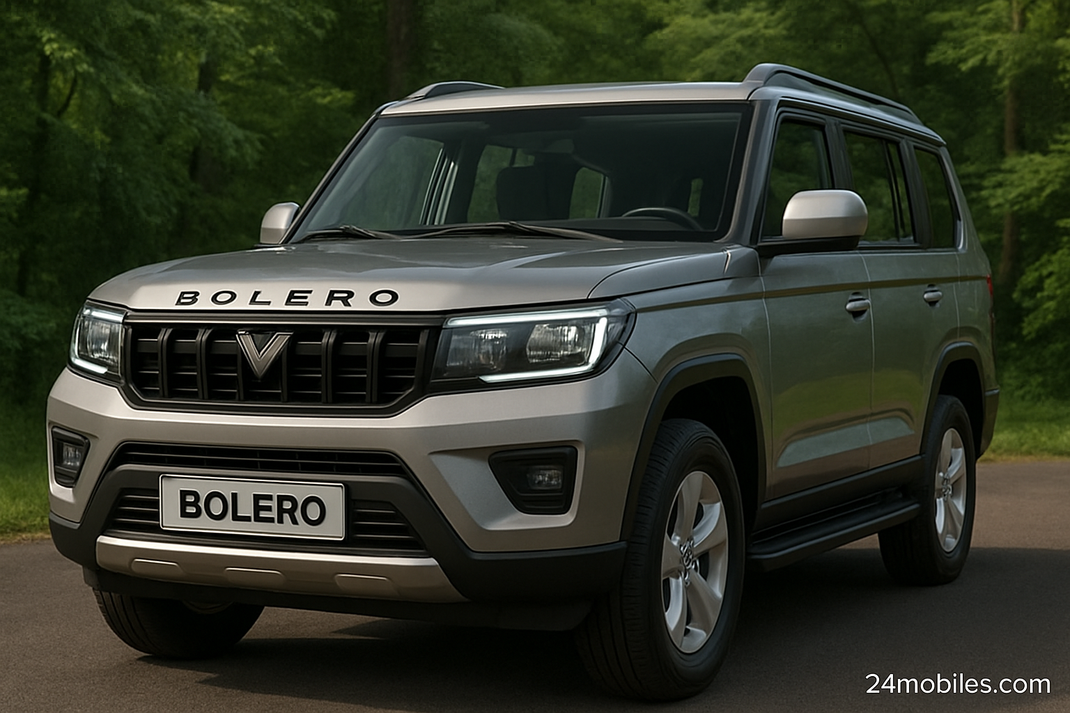 Mahindra Bolero SUV driving on a jungle road