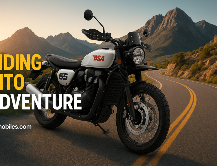 SA Bantam 350 and Scrambler 650 motorcycle on mountain road background
